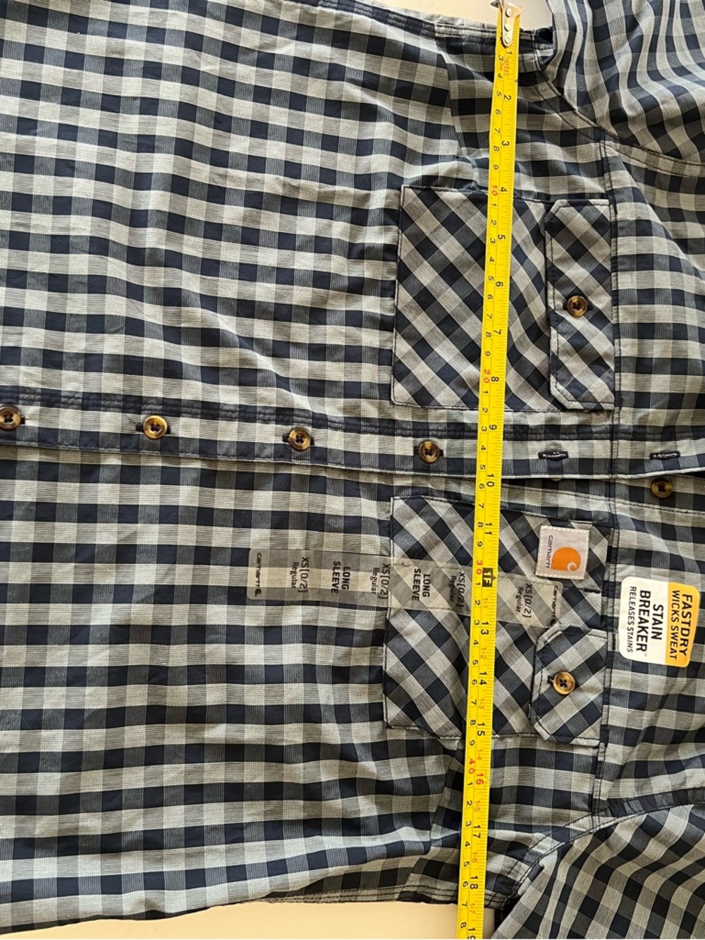 Carhartt Force Woman’s Navy and Grey Plaid Button-Down Shirt. Size XS New - Picture 4 of 7